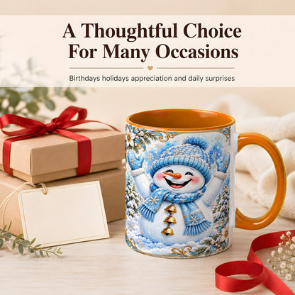 #pl[11oz|Orange] Cheerful Snowman Coffee Mug, Winter Snowman Mug, Ceramic Cup