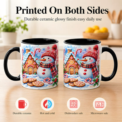 #pl[11oz|Black] Snowman Gingerbread Coffee Mug, Candy Cane Mug, Winter Ceramic Cup