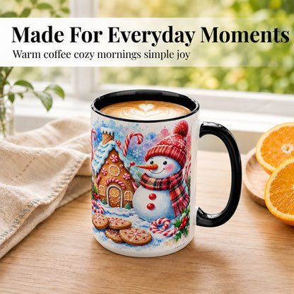 #pl[15oz|Black] Snowman Gingerbread Coffee Mug, Candy Cane Mug, Winter Ceramic Cup