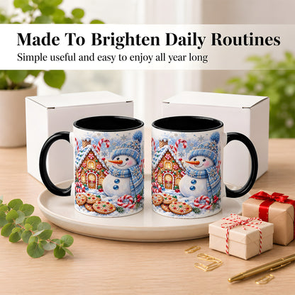 #pl[11oz|Black] Blue Snowman Gingerbread Coffee Mug, Jeweled Winter Mug, Ceramic Cup