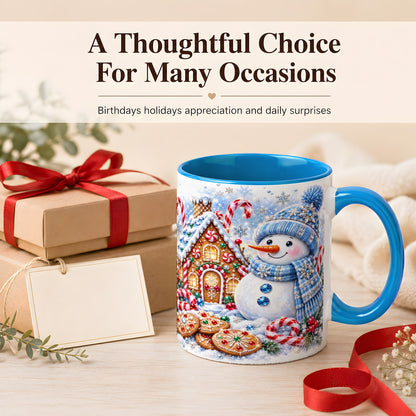 #pl[11oz|Blue] Blue Snowman Gingerbread Coffee Mug, Jeweled Winter Mug, Ceramic Cup