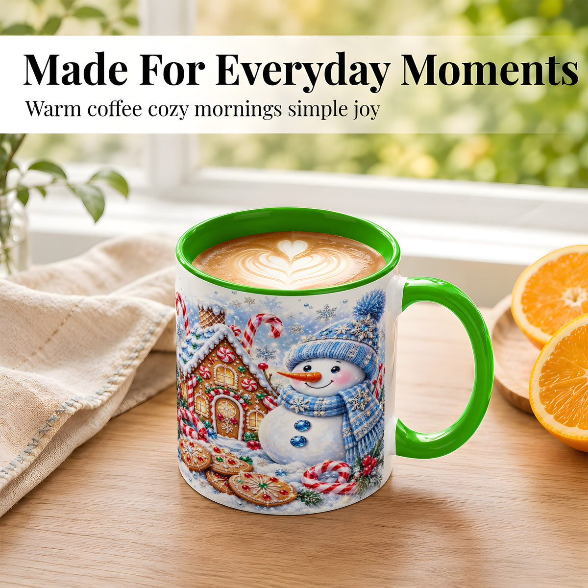 #pl[11oz|Green] Blue Snowman Gingerbread Coffee Mug, Jeweled Winter Mug, Ceramic Cup