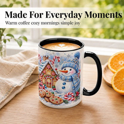 #pl[15oz|Black] Blue Snowman Gingerbread Coffee Mug, Jeweled Winter Mug, Ceramic Cup