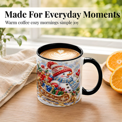 #pl[11oz|Black] Christmas Snowman Coffee Mug, Sleigh Snowman Mug, Ceramic Cup