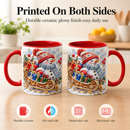 #pl[11oz|Red] Christmas Snowman Coffee Mug, Sleigh Snowman Mug, Ceramic Cup