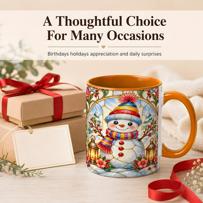 #pl[11oz|Orange] Stained Glass Style Snowman Coffee Mug, Winter Snowman Mug, Ceramic Cup