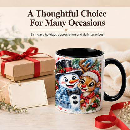 #pl[11oz|Black] Snowman Reindeer Coffee Mug, Christmas Friends Mug, Ceramic Cup