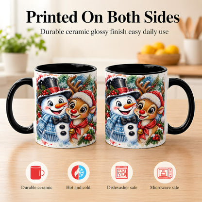 #pl[11oz|Black] Snowman Reindeer Coffee Mug, Christmas Friends Mug, Ceramic Cup