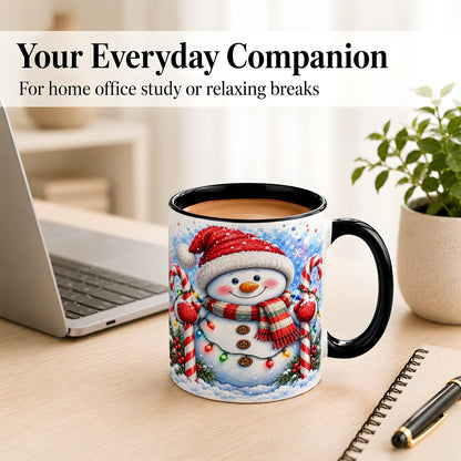 #pl[11oz|Black] Candy Cane Snowman Coffee Mug, Christmas Snowman Mug, Ceramic Cup