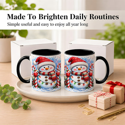 #pl[11oz|Black] Candy Cane Snowman Coffee Mug, Christmas Snowman Mug, Ceramic Cup