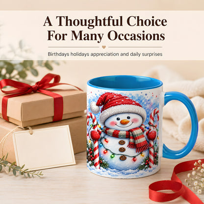 #pl[11oz|Blue] Candy Cane Snowman Coffee Mug, Christmas Snowman Mug, Ceramic Cup