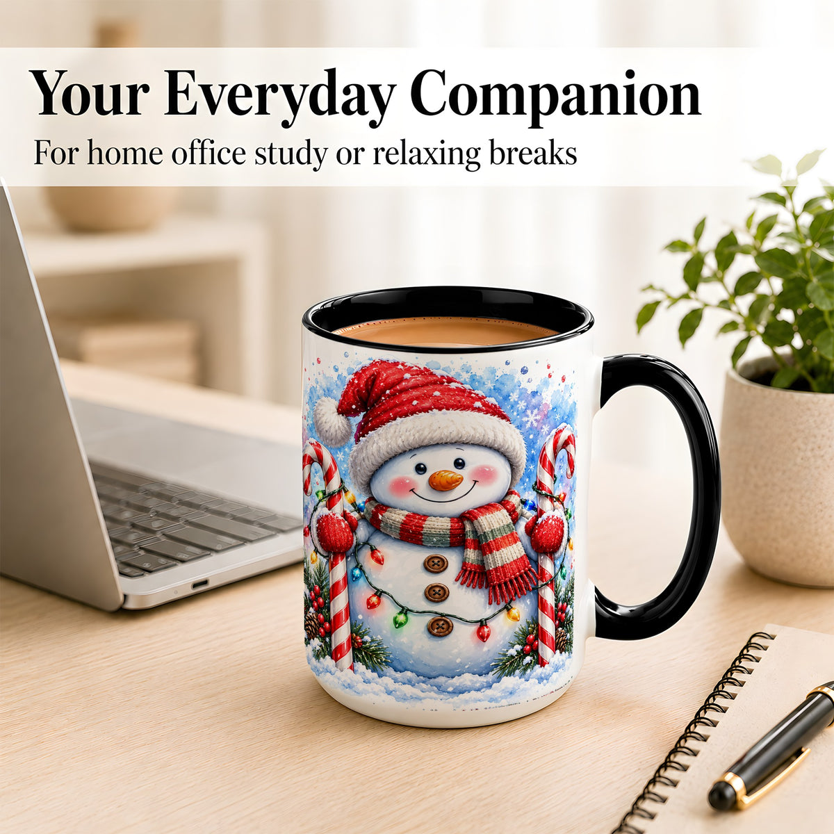 #pl[15oz|Black] Candy Cane Snowman Coffee Mug, Christmas Snowman Mug, Ceramic Cup