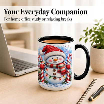 #pl[15oz|Black] Candy Cane Snowman Coffee Mug, Christmas Snowman Mug, Ceramic Cup