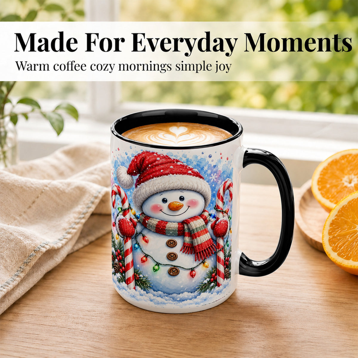 #pl[15oz|Black] Candy Cane Snowman Coffee Mug, Christmas Snowman Mug, Ceramic Cup