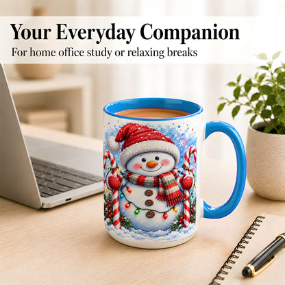 #pl[15oz|Blue] Candy Cane Snowman Coffee Mug, Christmas Snowman Mug, Ceramic Cup
