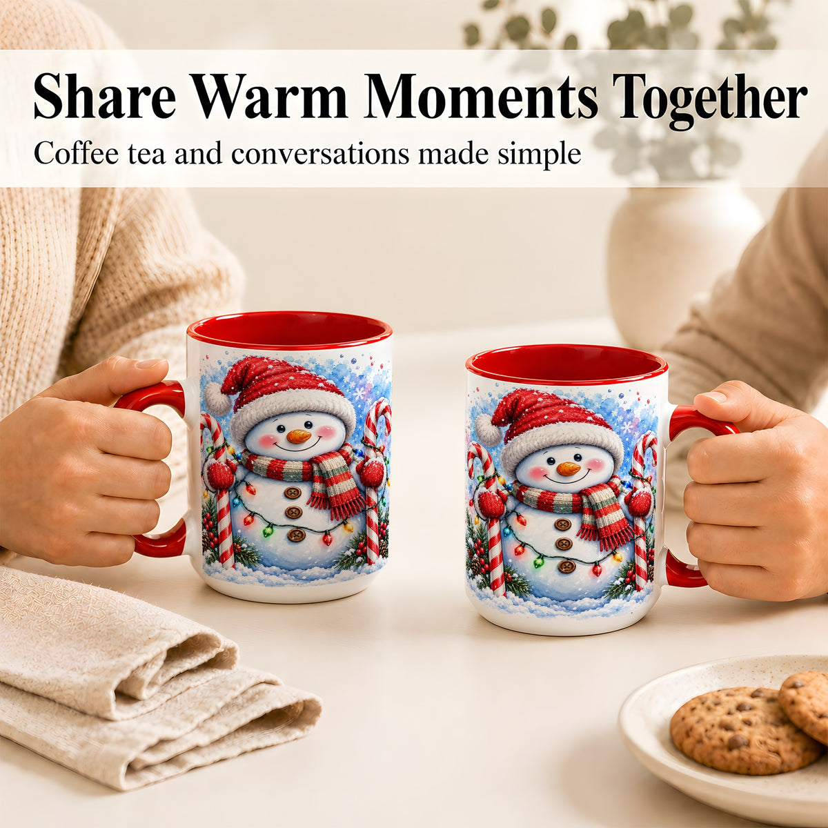 #pl[15oz|Red] Candy Cane Snowman Coffee Mug, Christmas Snowman Mug, Ceramic Cup