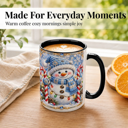#pl[15oz|Black] Jeweled Snowman Coffee Mug, Candy Cane Winter Mug, Ceramic Cup