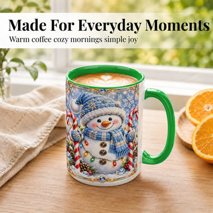 #pl[15oz|Green] Jeweled Snowman Coffee Mug, Candy Cane Winter Mug, Ceramic Cup
