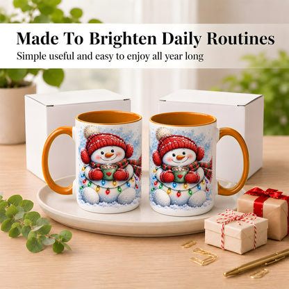 #pl[15oz|Orange] Cozy Cocoa Snowman Coffee Mug, Winter Snowman Mug, Ceramic Cup