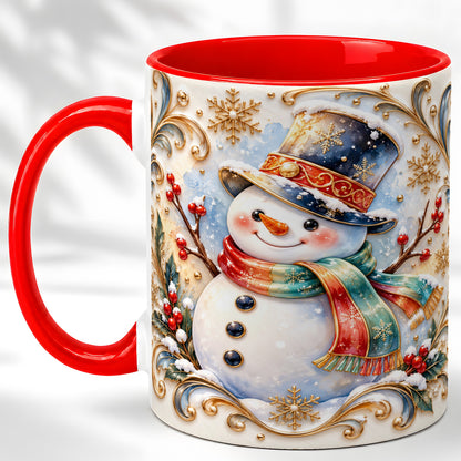 Ornate Snowman Coffee Mug, Winter Top Hat Mug, Ceramic Cup