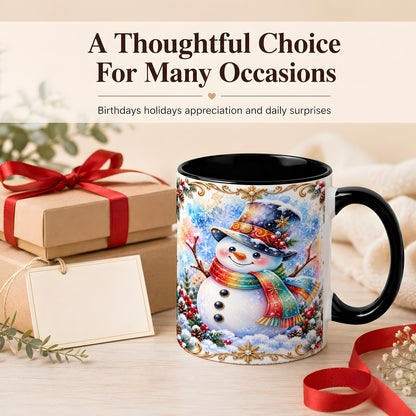 #pl[11oz|Black] Holly Snowman Coffee Mug, Festive Winter Mug, Ceramic Cup