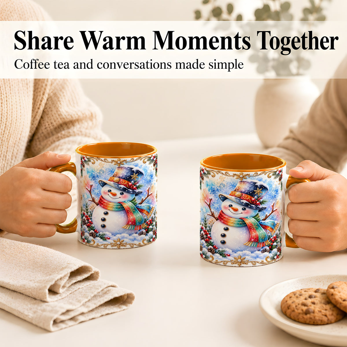 #pl[11oz|Orange] Holly Snowman Coffee Mug, Festive Winter Mug, Ceramic Cup