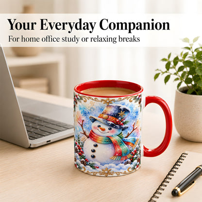 #pl[11oz|Red] Holly Snowman Coffee Mug, Festive Winter Mug, Ceramic Cup