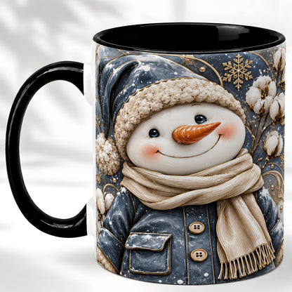 #pl[11oz|Black] Golden Snowman Coffee Mug, Winter Snowman Mug, Ceramic Cup