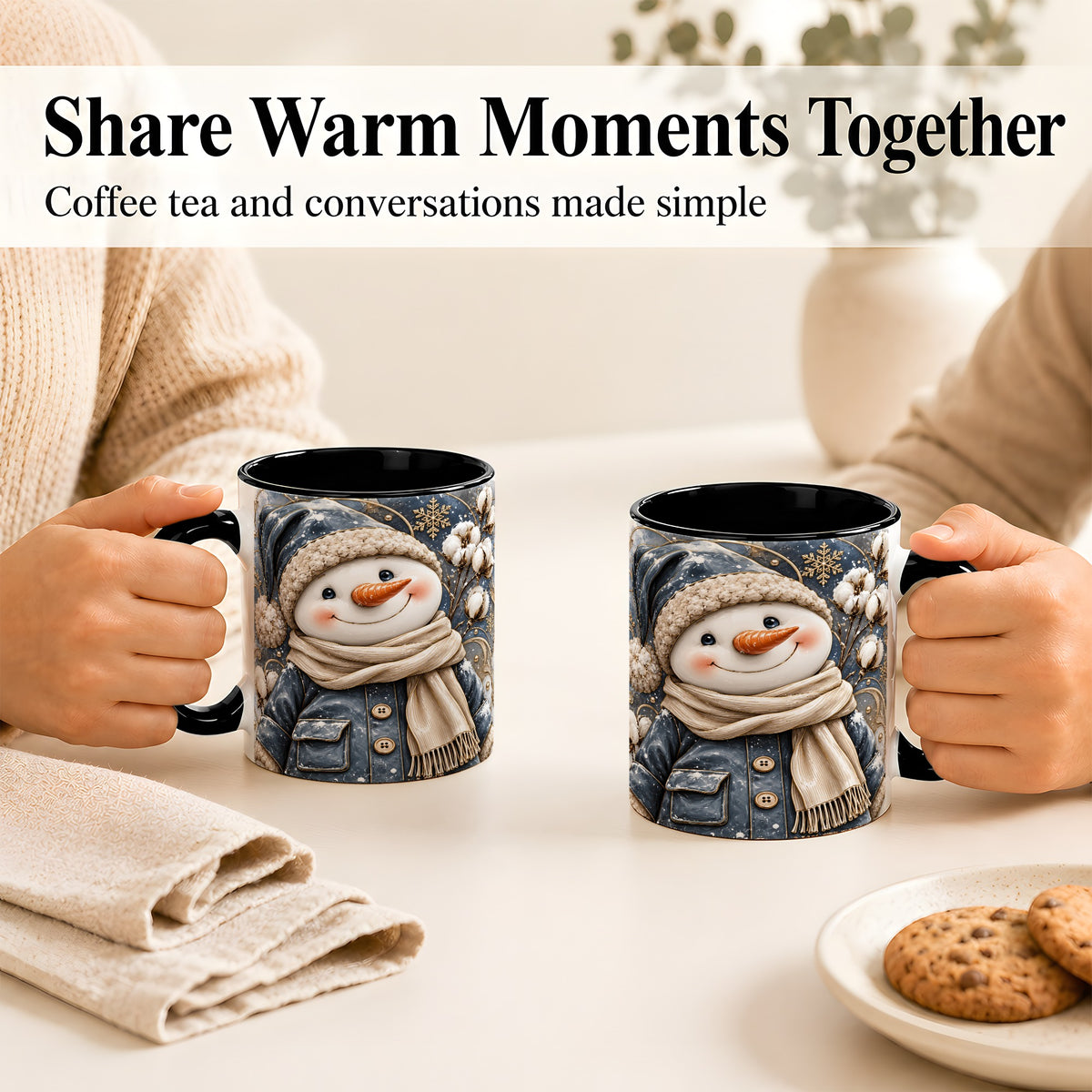 #pl[11oz|Black] Golden Snowman Coffee Mug, Winter Snowman Mug, Ceramic Cup