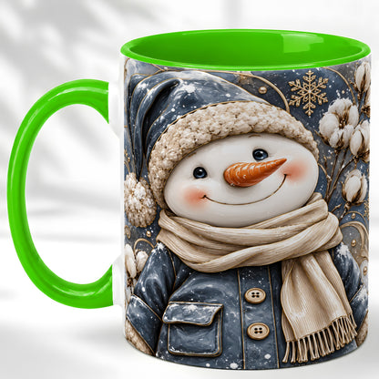 #pl[11oz|Green] Golden Snowman Coffee Mug, Winter Snowman Mug, Ceramic Cup