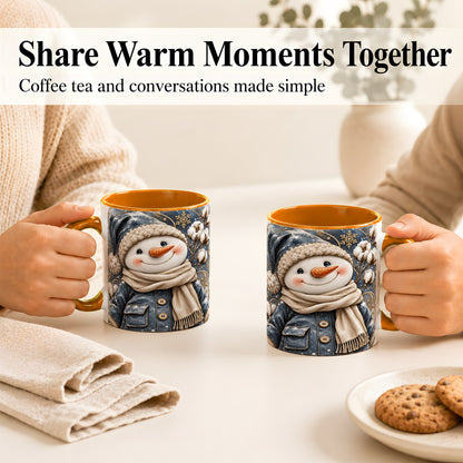 #pl[11oz|Orange] Golden Snowman Coffee Mug, Winter Snowman Mug, Ceramic Cup