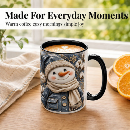 #pl[15oz|Black] Golden Snowman Coffee Mug, Winter Snowman Mug, Ceramic Cup