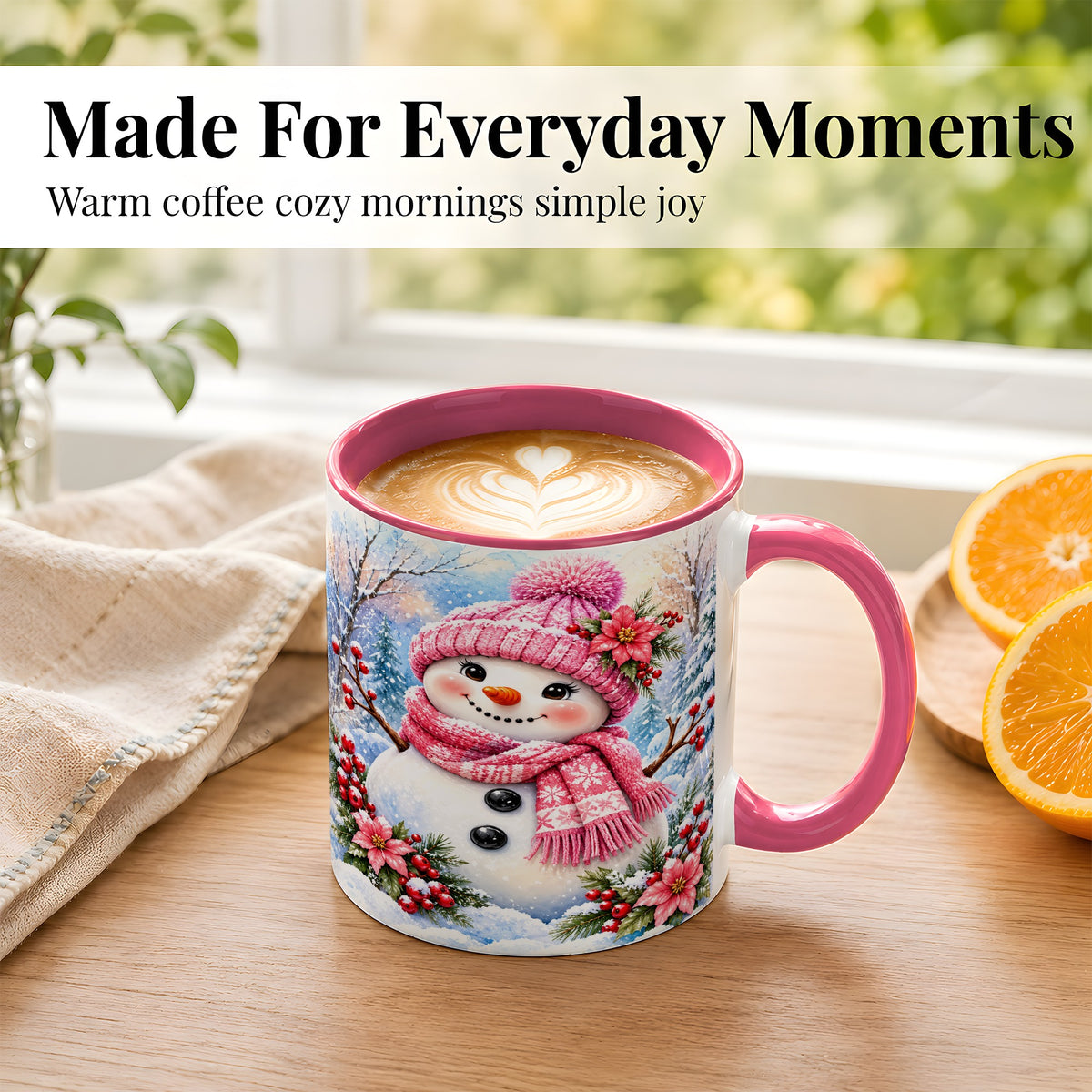 #pl[11oz|Pink] Pink Snowman Coffee Mug, Floral Snowman Mug, Ceramic Cup