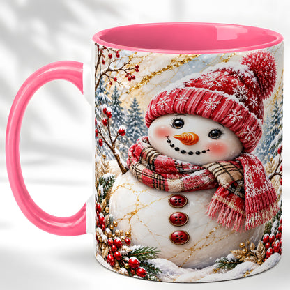 #pl[11oz|Pink] Red Winter Snowman Coffee Mug, Plaid Snowman Mug, Ceramic Cup