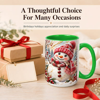 #pl[15oz|Green] Red Winter Snowman Coffee Mug, Plaid Snowman Mug, Ceramic Cup
