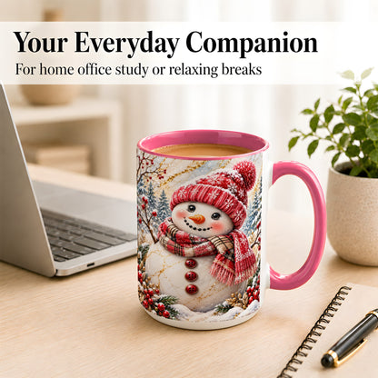 #pl[15oz|Pink] Red Winter Snowman Coffee Mug, Plaid Snowman Mug, Ceramic Cup