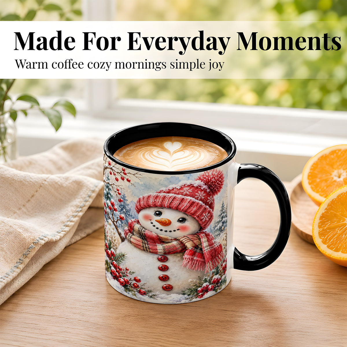 #pl[11oz|Black] Watercolor Snowman Coffee Mug, Plaid Winter Mug, Ceramic Cup