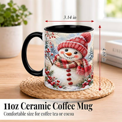 #pl[11oz|Black] Watercolor Snowman Coffee Mug, Plaid Winter Mug, Ceramic Cup