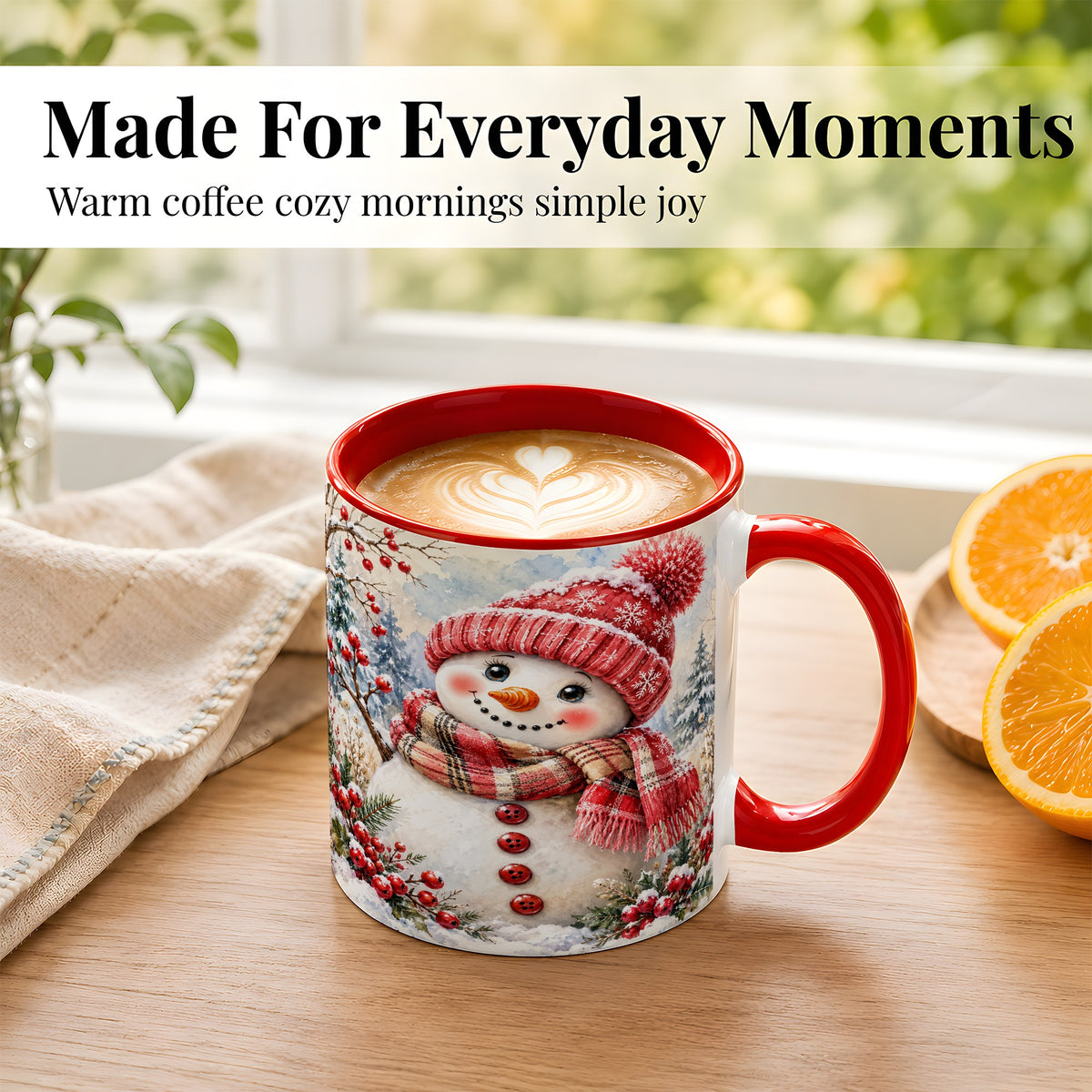 #pl[11oz|Red] Watercolor Snowman Coffee Mug, Plaid Winter Mug, Ceramic Cup
