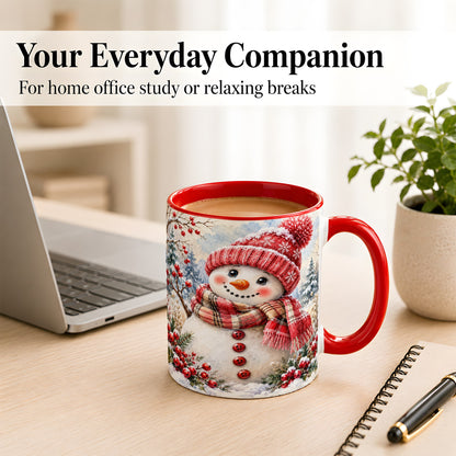 #pl[11oz|Red] Watercolor Snowman Coffee Mug, Plaid Winter Mug, Ceramic Cup