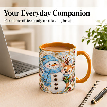 #pl[11oz|Orange] Snowman Reindeer Coffee Mug, Blue Winter Mug, Ceramic Cup