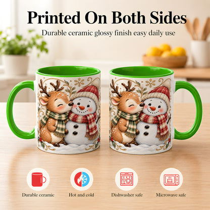#pl[11oz|Green] Reindeer Snowman Coffee Mug, Cozy Winter Mug, Ceramic Cup