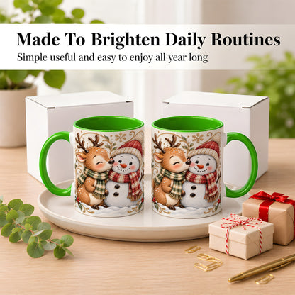 #pl[11oz|Green] Reindeer Snowman Coffee Mug, Cozy Winter Mug, Ceramic Cup