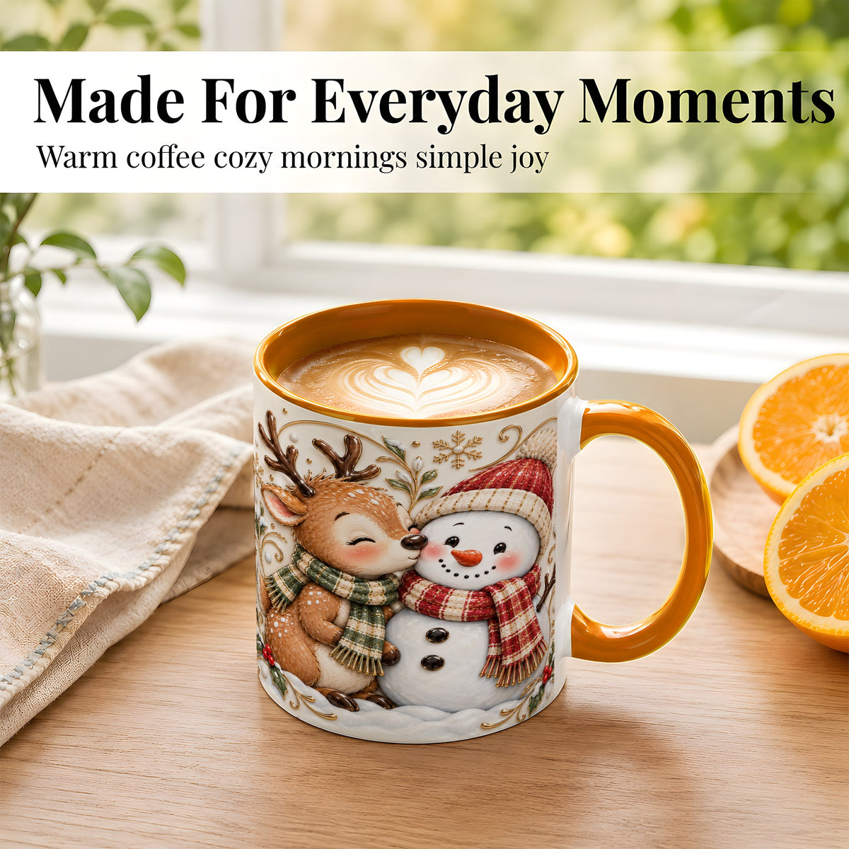#pl[11oz|Orange] Reindeer Snowman Coffee Mug, Cozy Winter Mug, Ceramic Cup