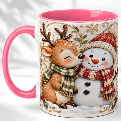 #pl[11oz|Pink] Reindeer Snowman Coffee Mug, Cozy Winter Mug, Ceramic Cup