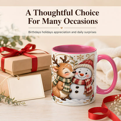 #pl[11oz|Pink] Reindeer Snowman Coffee Mug, Cozy Winter Mug, Ceramic Cup