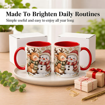 #pl[11oz|Red] Reindeer Snowman Coffee Mug, Cozy Winter Mug, Ceramic Cup