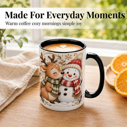 #pl[15oz|Black] Reindeer Snowman Coffee Mug, Cozy Winter Mug, Ceramic Cup