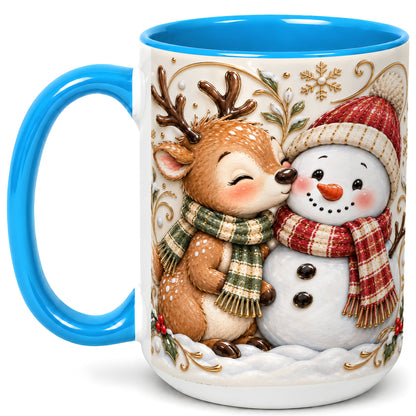 #pl[15oz|Blue] Reindeer Snowman Coffee Mug, Cozy Winter Mug, Ceramic Cup