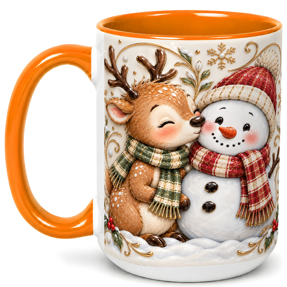 #pl[15oz|Orange] Reindeer Snowman Coffee Mug, Cozy Winter Mug, Ceramic Cup